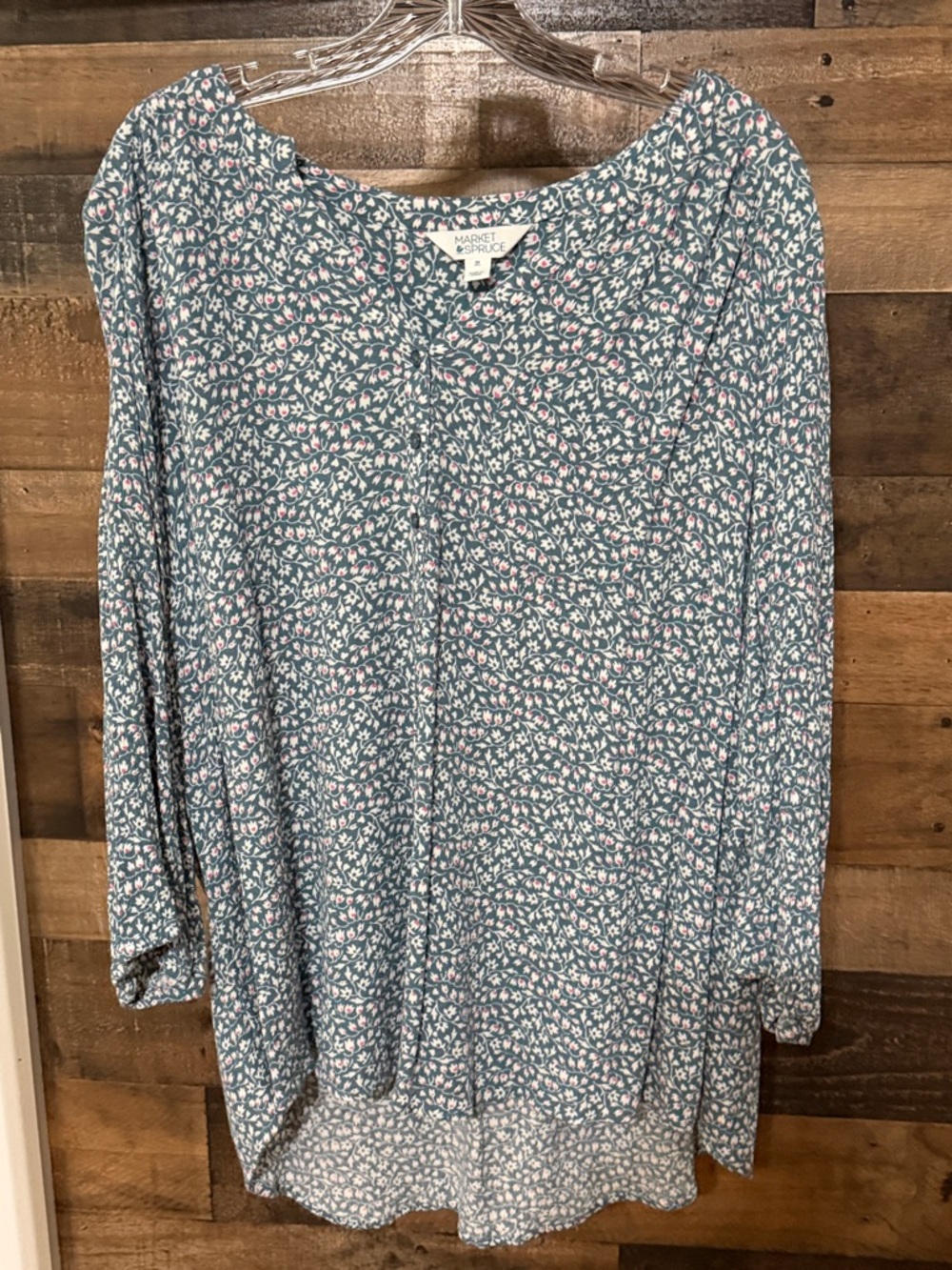 Market & Spruce Teal Floral Button-Front Tunic